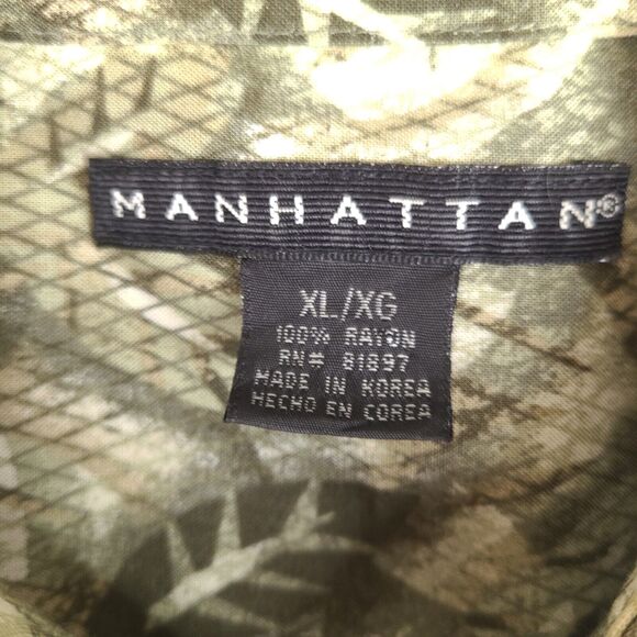 Vintage Manhattan Hawaiian Shirt Mens XL Green Leaves Rayon Button Up - Picture 3 of 12